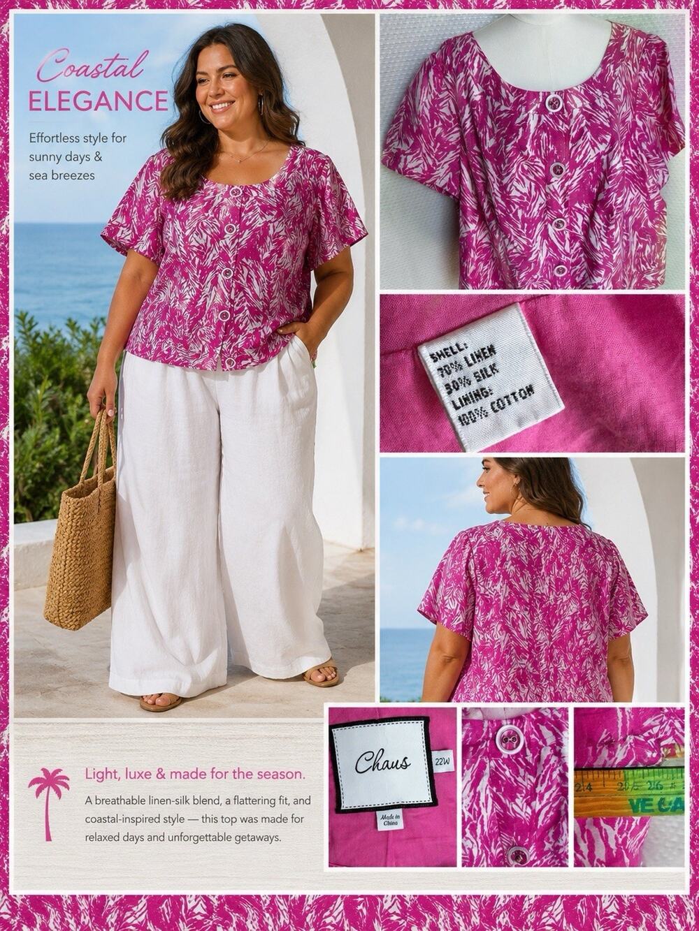 New Chaus Womans Pink Floral Print Suit Separate Plus 3x